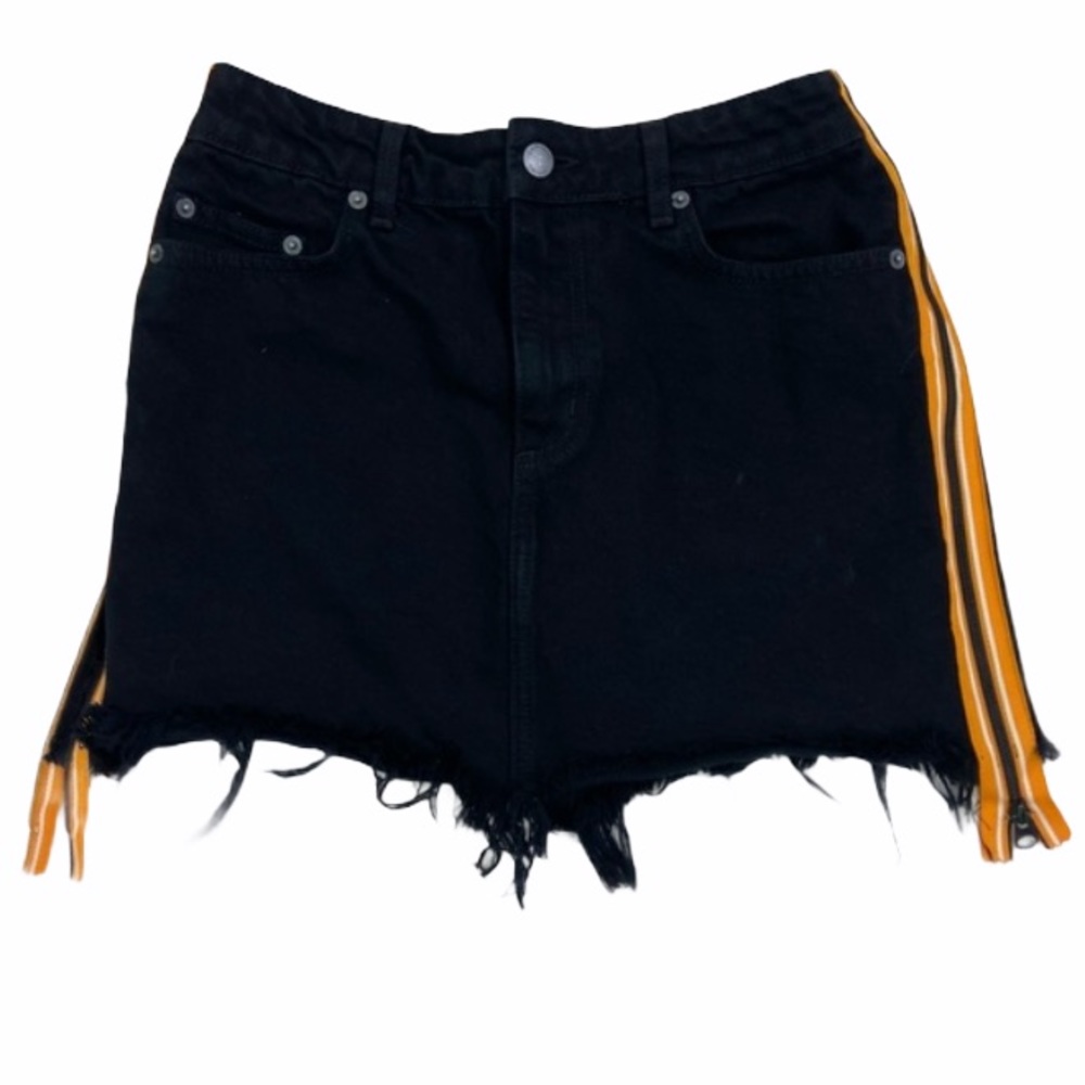 CarMar Colin blk fringe distress yellow zip skirt